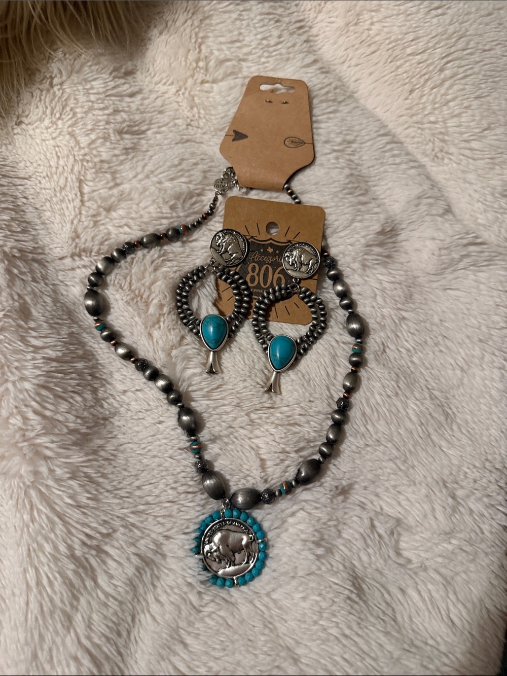 Turquoise Silver-Tone Necklace & Earring Set
